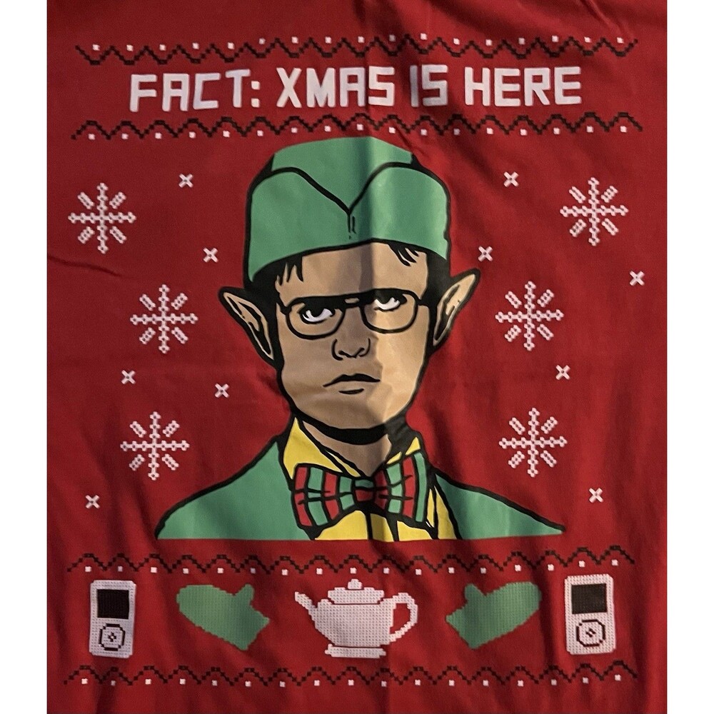 The Office Dwight Schrute Elf Ugly Christmas T-Shirt Fact: XMAS IS HERE Mens XL